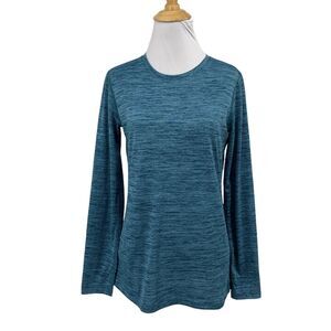 Eddie Bauer Shirt Womens S Small Teal Blue Wicking Long Sleeve Thumbholes Crew